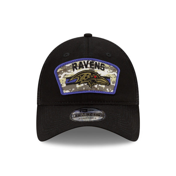 Baltimore Ravens New Era 2021 Salute To Service Trucker 9TWENTY Adjustable Hat - Black
