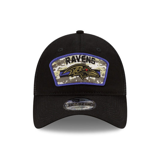 Baltimore Ravens New Era 2021 Salute To Service Trucker 9TWENTY Adjustable Hat - Black