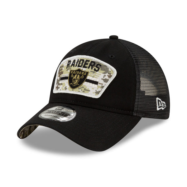 Las Vegas Raiders New Era 2021 Salute To Service Trucker 9TWENTY Adjustable Hat - Black