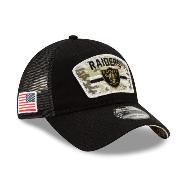 Las Vegas Raiders New Era 2021 Salute To Service Trucker 9TWENTY Adjustable Hat - Black