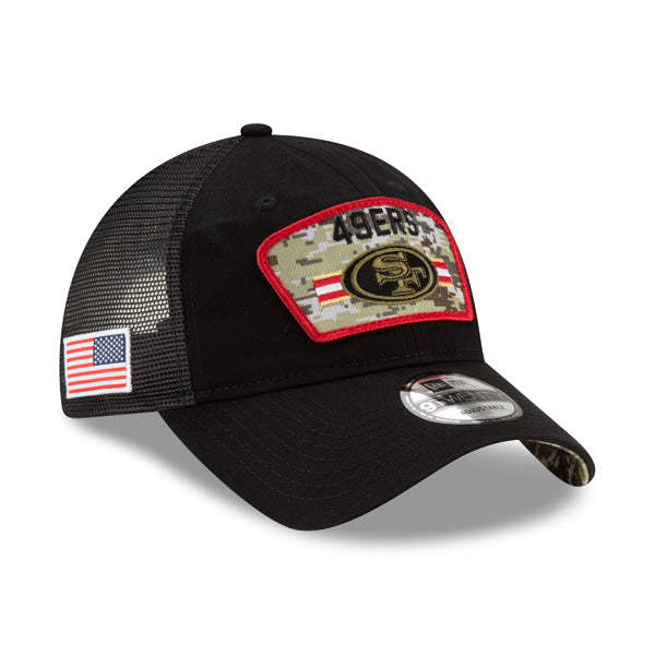 San Francisco 49ers New Era 2021 Salute To Service Trucker 9TWENTY Adjustable Hat - Black