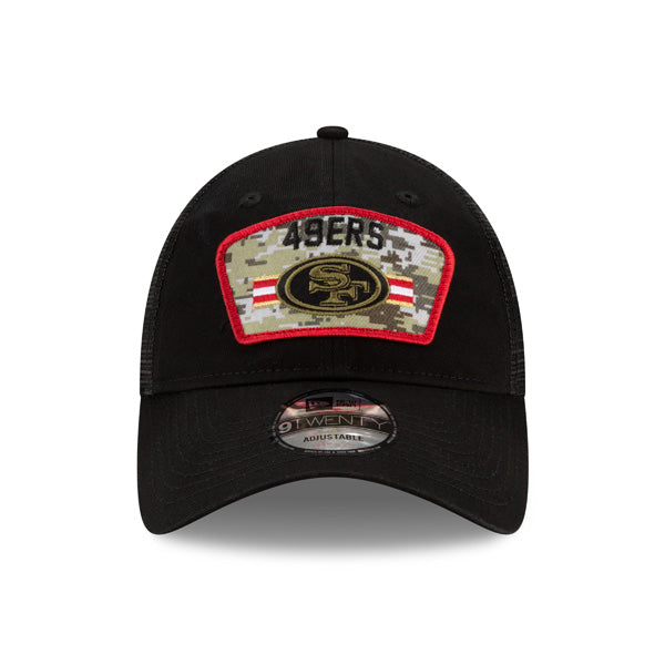 San Francisco 49ers New Era 2021 Salute To Service Trucker 9TWENTY Adjustable Hat - Black