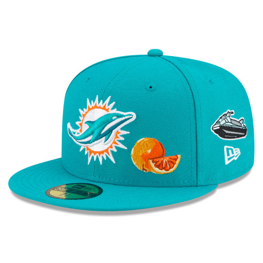 Miami Dolphins New Era Exclusive CITY TRANSIT 59Fifty Fitted NFL Hat - Aqua/Gray Bottom