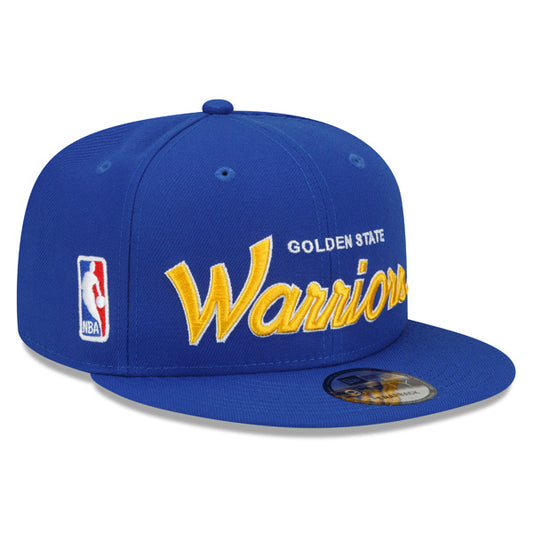 Golden State Warriors New Era NBA CLASSIC SCRIPT Snapback Hat – Royal/Yellow