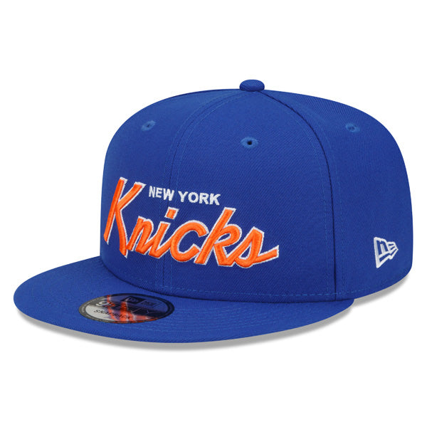 New York Knicks New Era NBA CLASSIC SCRIPT Snapback Hat – Royal/Orange