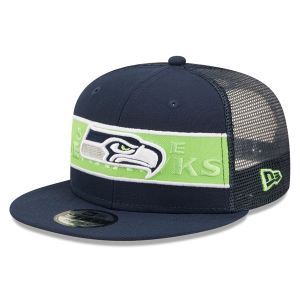 Seattle Seahawks New Era NFL TONAL BAND TRUCKER 9FIFTY Snapback Hat - Navy/Lime