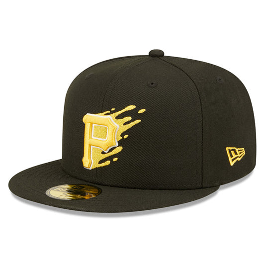 Pittsburgh Pirates New Era MLB Exclusive SPLATTER 59Fifty Fitted Hat - Black/Gray Bottom no