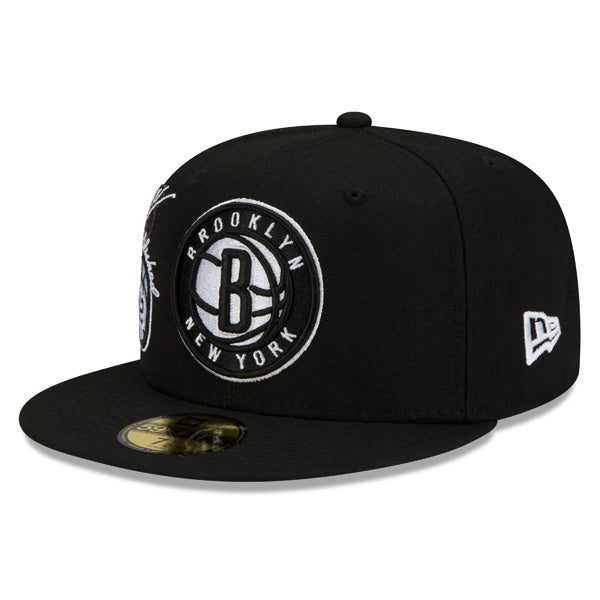 Brooklyn Nets New Era 2022 BACK HALF NBA 59Fifty Fitted Hat - Black/Gray Bottom