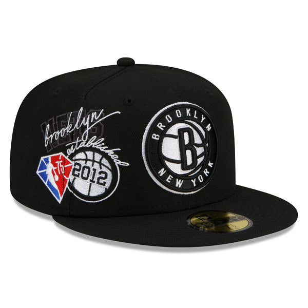 Brooklyn Nets New Era 2022 BACK HALF NBA 59Fifty Fitted Hat - Black/Gray Bottom