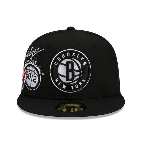 Brooklyn Nets New Era 2022 BACK HALF NBA 59Fifty Fitted Hat - Black/Gray Bottom