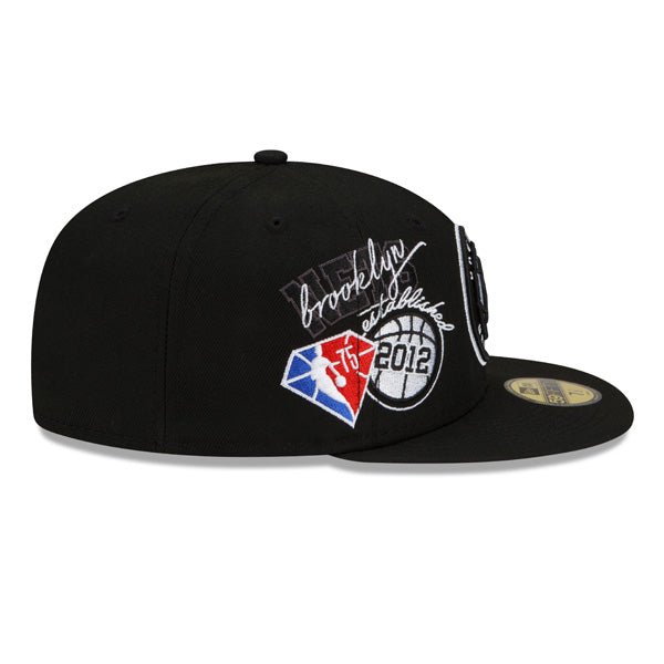 Brooklyn Nets New Era 2022 BACK HALF NBA 59Fifty Fitted Hat - Black/Gray Bottom