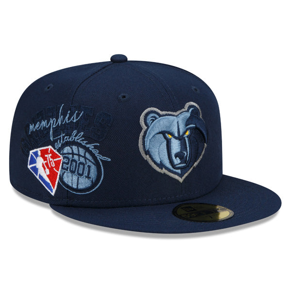 Memphis Grizzlies New Era 2022 BACK HALF NBA 59Fifty Fitted Hat - Navy/Gray Bottom