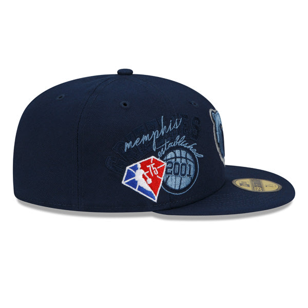 Memphis Grizzlies New Era 2022 BACK HALF NBA 59Fifty Fitted Hat - Navy/Gray Bottom