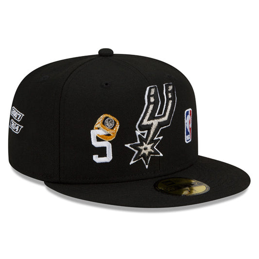 San Antonio Spurs New Era NBA Exclusive COUNT THE RINGS 59Fifty Fitted Hat - Black/Silver/Gray Bottom