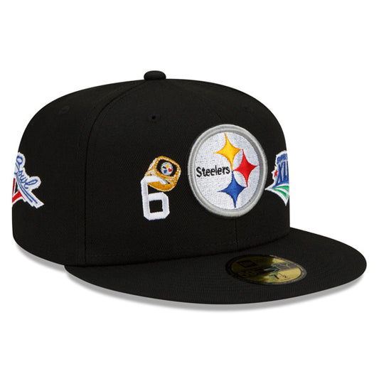 Pittsburgh Steelers New Era NFL Exclusive COUNT THE RINGS 59Fifty Fitted Hat - Black/Gray Bottom