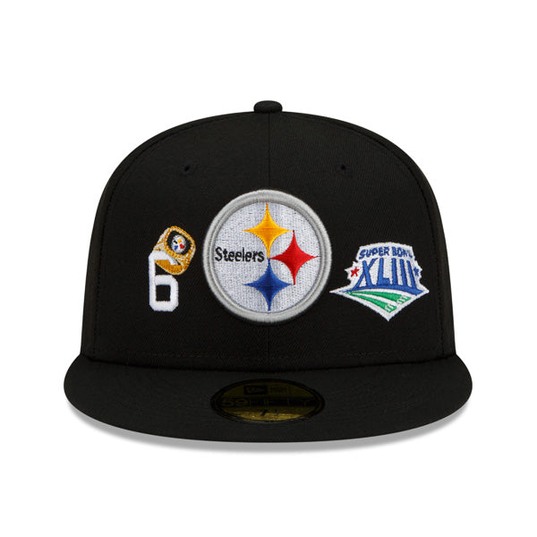 Pittsburgh Steelers New Era NFL Exclusive COUNT THE RINGS 59Fifty Fitted Hat - Black/Gray Bottom