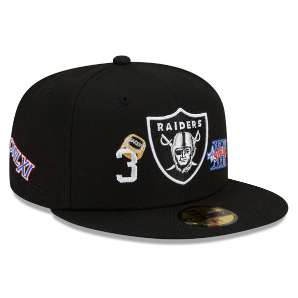 Las Vegas Raiders New Era NFL Exclusive COUNT THE RINGS 59Fifty Fitted Hat - Black/Gray Bottom