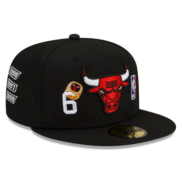 Chicago Bulls New Era NBA Exclusive COUNT THE RINGS 59Fifty Fitted Hat - Black/Red/Gray Bottom