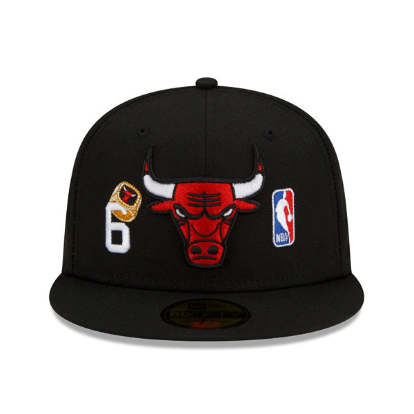 Chicago Bulls New Era NBA Exclusive COUNT THE RINGS 59Fifty Fitted Hat - Black/Red/Gray Bottom
