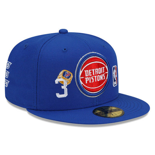 Detroit Pistons New Era NBA Exclusive COUNT THE RINGS 59Fifty Fitted Hat - Royal/Gray Bottom