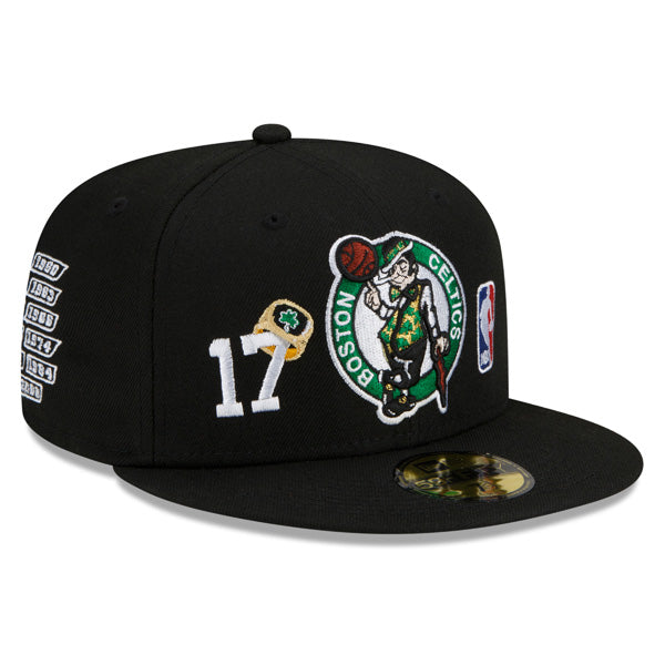 Boston Celtics New Era NBA Exclusive COUNT THE RINGS 59Fifty Fitted Hat - Black/Gray Bottom