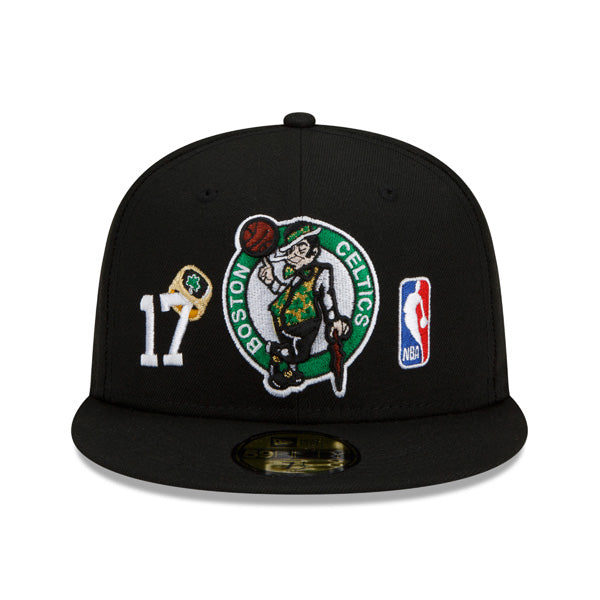 Boston Celtics New Era NBA Exclusive COUNT THE RINGS 59Fifty Fitted Hat - Black/Gray Bottom