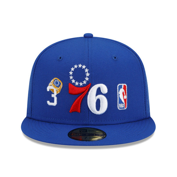 Philadelphia 76ers New Era NBA Exclusive COUNT THE RINGS 59Fifty Fitted Hat - Royal/Gray Bottom