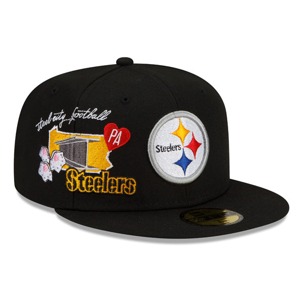 Pittsburgh Steelers New Era NFL Exclusive CLUSTER 59Fifty Fitted Hat - Black/Gray Bottom