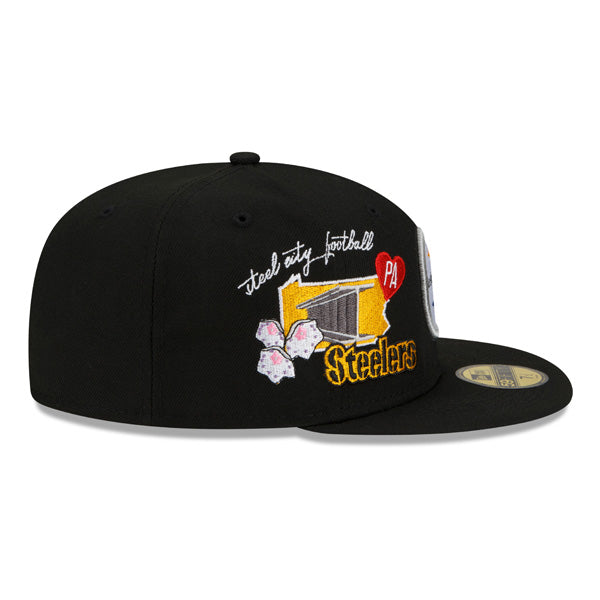 Pittsburgh Steelers New Era NFL Exclusive CLUSTER 59Fifty Fitted Hat - Black/Gray Bottom