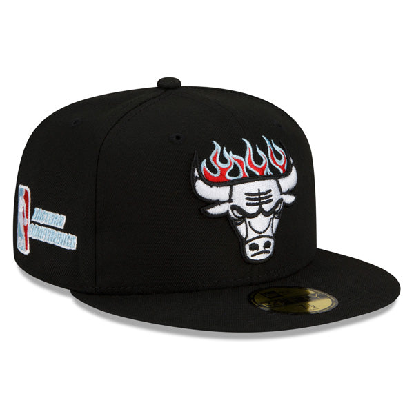 Chicago Bulls New Era NBA EASTERN CONFERENCE New Era Exclusive ON-FIRE 59Fifty Fitted Hat - Black/Sky Bottom