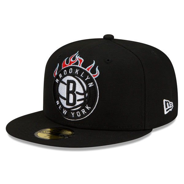 Brooklyn Nets NBA EASTERN CONFERENCE Exclusive New Era ON-FIRE 59Fifty Fitted Hat - Black/Sky Bottom