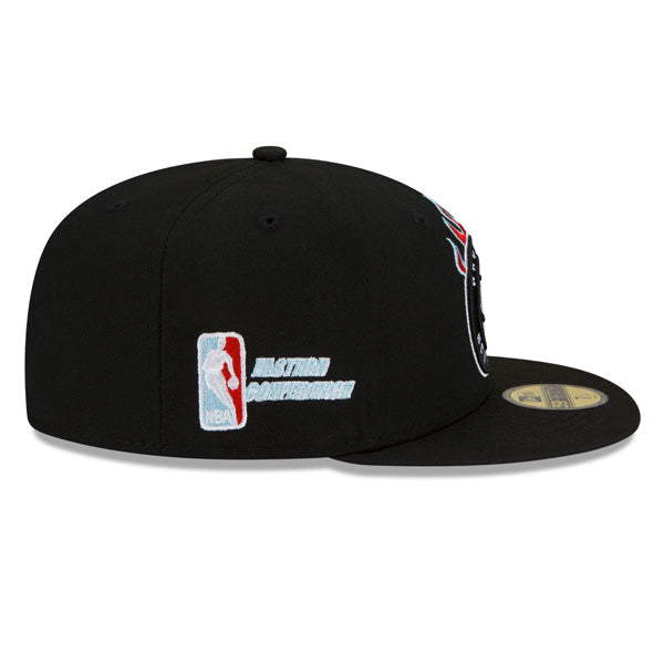 Brooklyn Nets NBA EASTERN CONFERENCE Exclusive New Era ON-FIRE 59Fifty Fitted Hat - Black/Sky Bottom