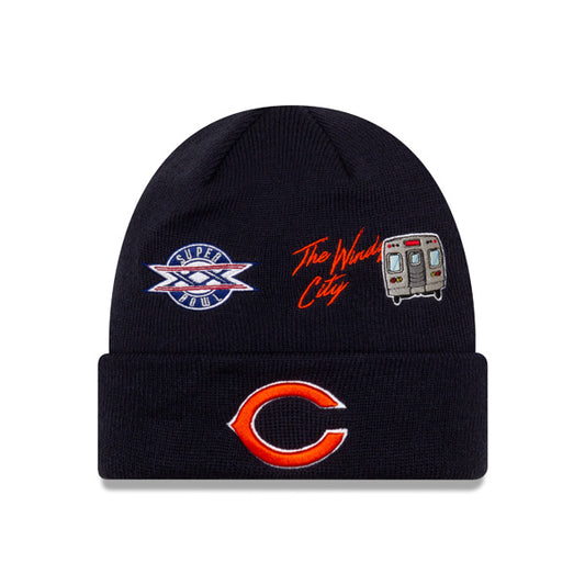 Chicago Bears New Era SUPER BOWL CITY TRANSIT Cuffed Knit NFL Hat - Navy