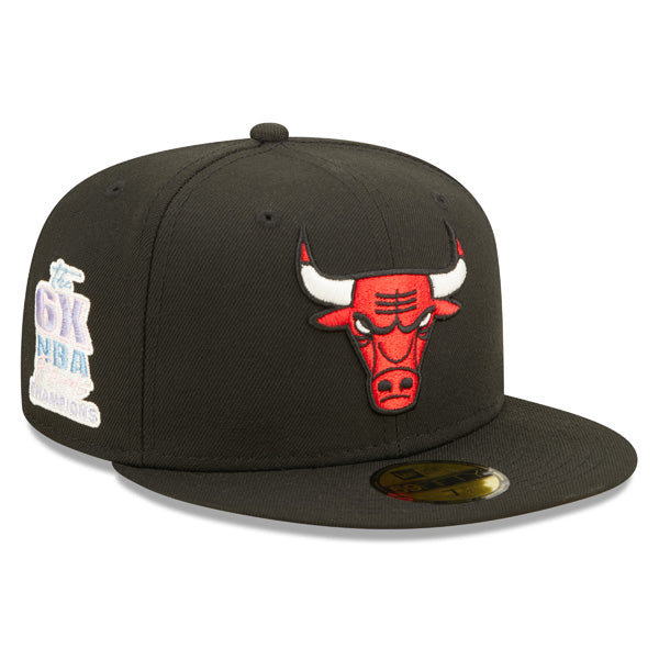 Chicago Bulls 6-TIME NBA CHAMPIONS Exclusive New Era 59Fifty Fitted Hat - Black/Pink Bottom