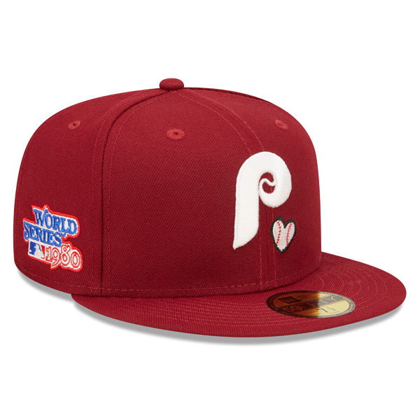 Philadelphia Phillies 1980 WORLD SERIES Exclusive TEAM HEARTS New Era Fitted 59Fifty MLB Hat -Maroon