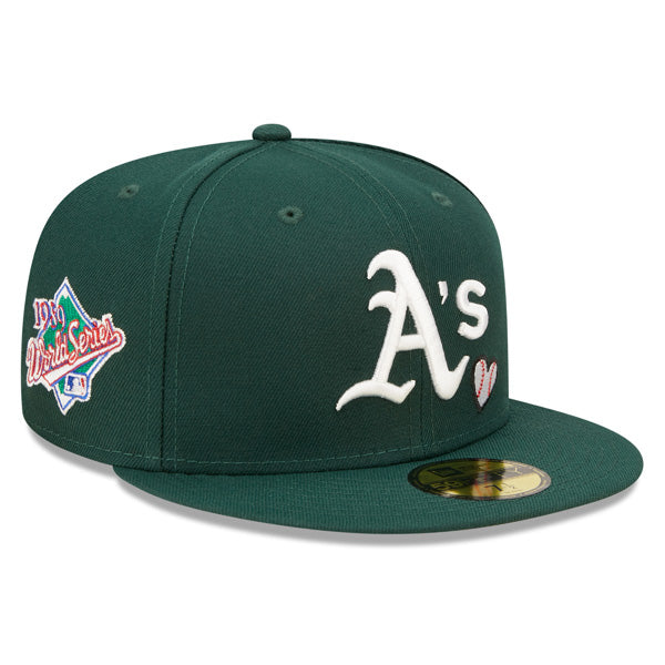 Oakland Athletics 1989 WORLD SERIES Exclusive TEAM HEARTS New Era Fitted 59Fifty MLB Hat - Green