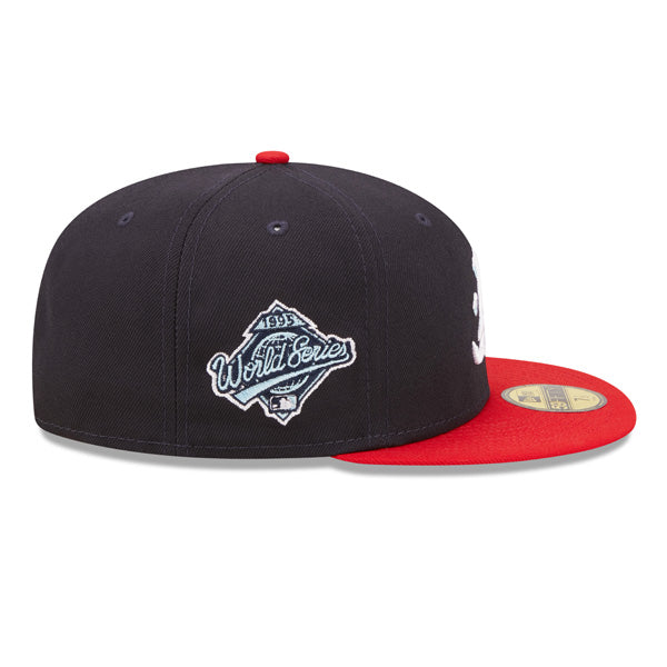 Atlanta Braves 1995 World Series New Era Exclusive COMIC CLOUD 59Fifty Fitted Hat - Navy/Red/Sky Bottom