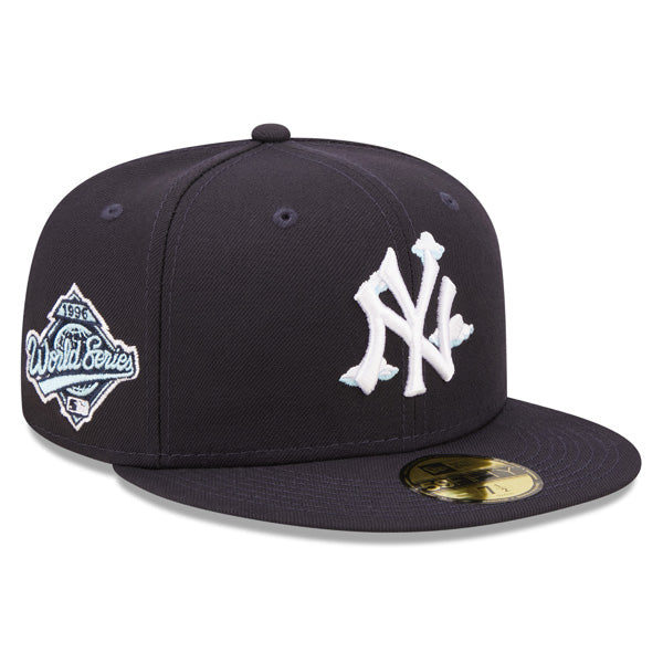 New York Yankees 1996 World Series New Era Exclusive COMIC CLOUD 59Fifty Fitted Hat - Navy/Sky Bottom