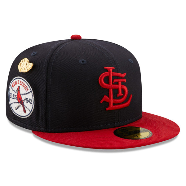 St.Louis Cardinals 1942 WORLD SERIES Exclusive New Era 59Fifty Fitted Hat - Navy/Red/Green Bottom