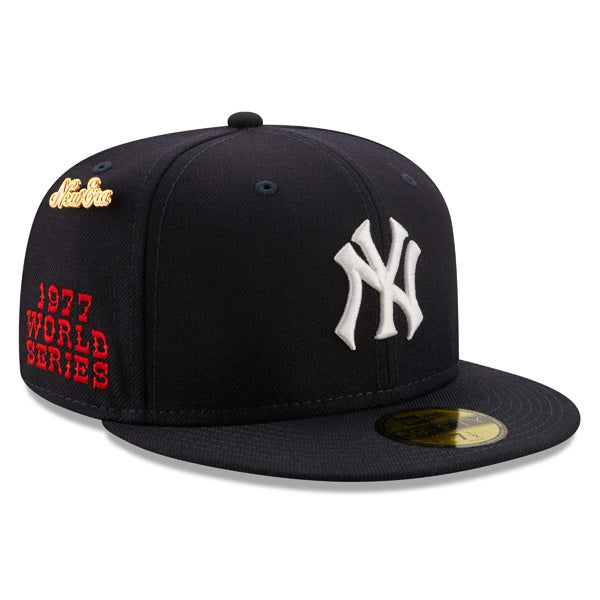 New York Yankees 1977 WORLD SERIES Exclusive New Era 59Fifty Fitted Hat - Navy/White/Green Bottom