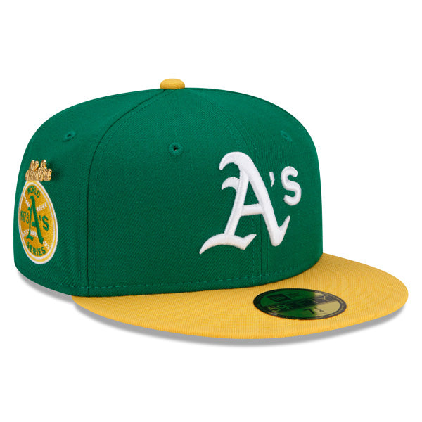 Oakland Athletics 1973 WORLD SERIES Exclusive New Era 59Fifty Fitted Hat - Green/Yellow/Green Bottom