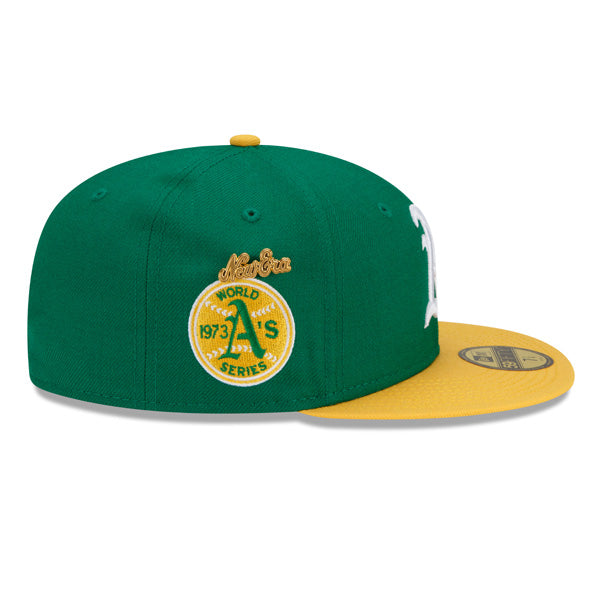 Oakland Athletics 1973 WORLD SERIES Exclusive New Era 59Fifty Fitted Hat - Green/Yellow/Green Bottom