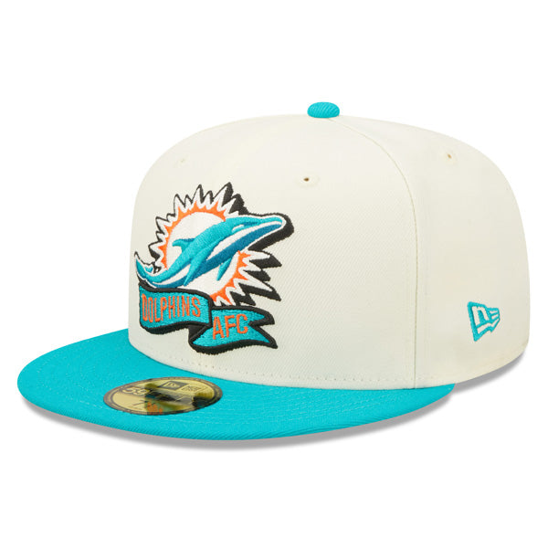Miami Dolphins New Era 2022 NFL Sideline 59FIFTY Fitted Hat - Chrome/Aqua
