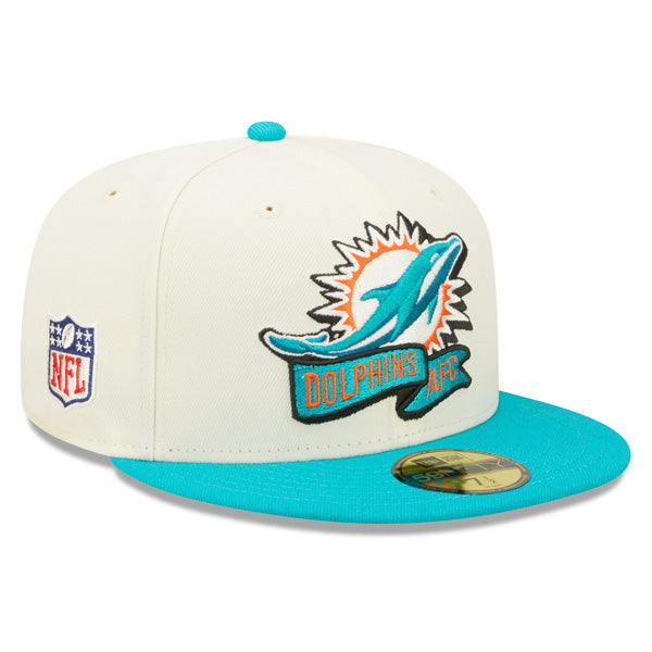 Miami Dolphins New Era 2022 NFL Sideline 59FIFTY Fitted Hat - Chrome/Aqua