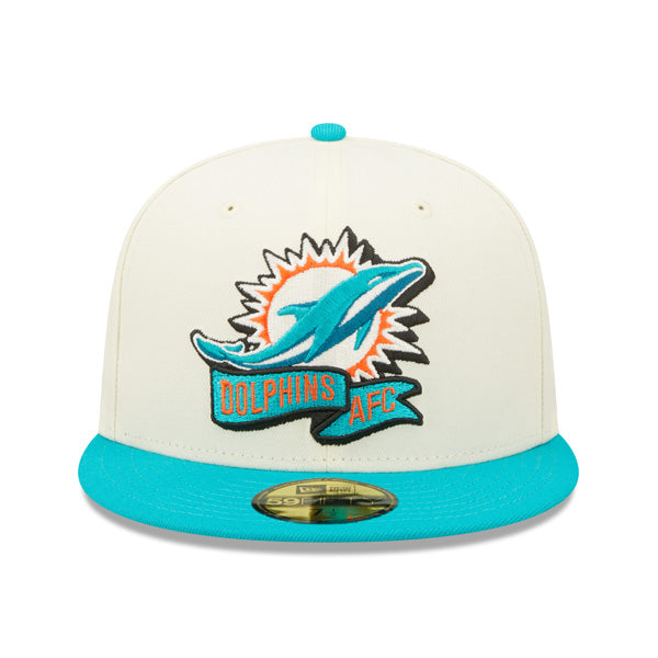 Miami Dolphins New Era 2022 NFL Sideline 59FIFTY Fitted Hat - Chrome/Aqua