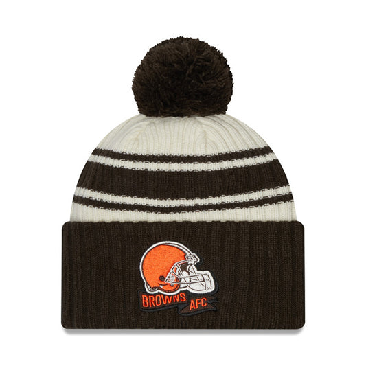 Cleveland Browns New Era 2022 Sideline Sport Cuffed Pom Knit Hat - Cream/Brown