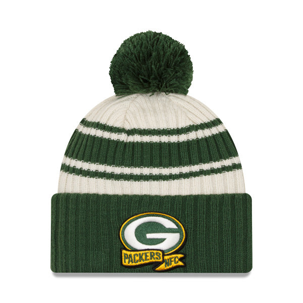 Green Bay Packers New Era 2022 Sideline Sport Cuffed Pom Knit Hat - Cream/Green