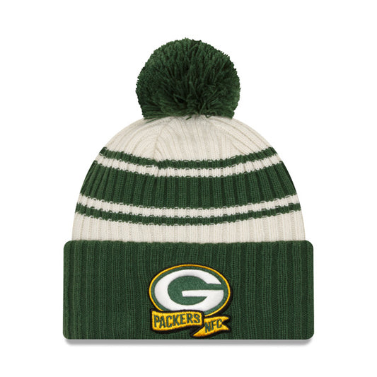 Green Bay Packers New Era 2022 Sideline Sport Cuffed Pom Knit Hat - Cream/Green