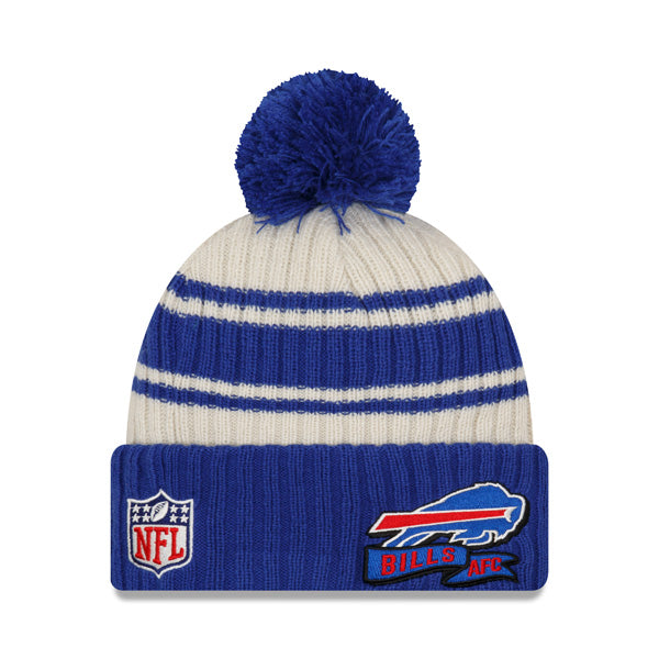 Buffalo Bills New Era 2022 Sideline Sport Cuffed Pom Knit Hat - Cream/Royal