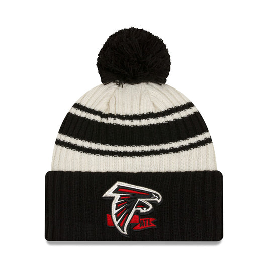 Atlanta Falcons New Era 2022 Sideline Sport Cuffed Pom Knit Hat - Cream/Black